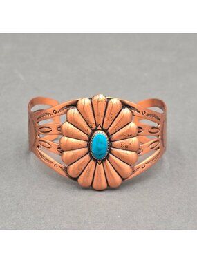 Vintage Bell Trading Post Copper Turquoise Cuff Bracelet 7" Southwestern Concho